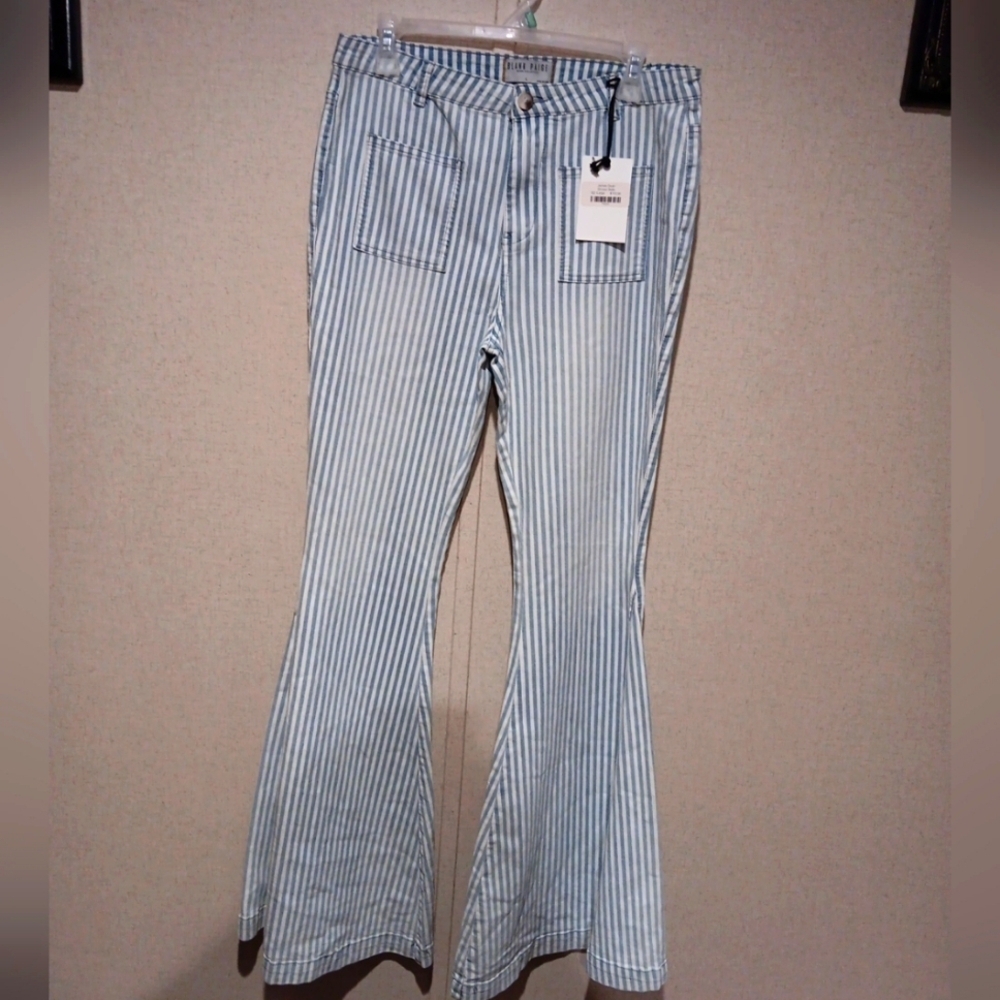 Blank Paige Y2 Denim Collection Wide Leg  Striped  Jeans Size L NWT